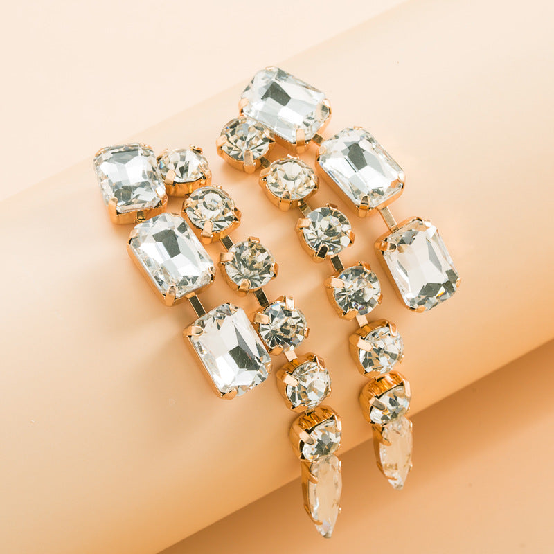 European and American fashion super flash design sense alloy diamond geometric earrings Internet celebrity hit high-end exaggerated earrings women