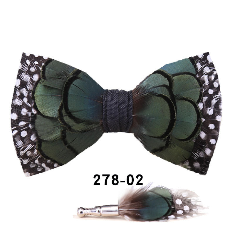 278 ink blue black and white polka dot pearl feather bow tie man host groom with children's flower girl bow