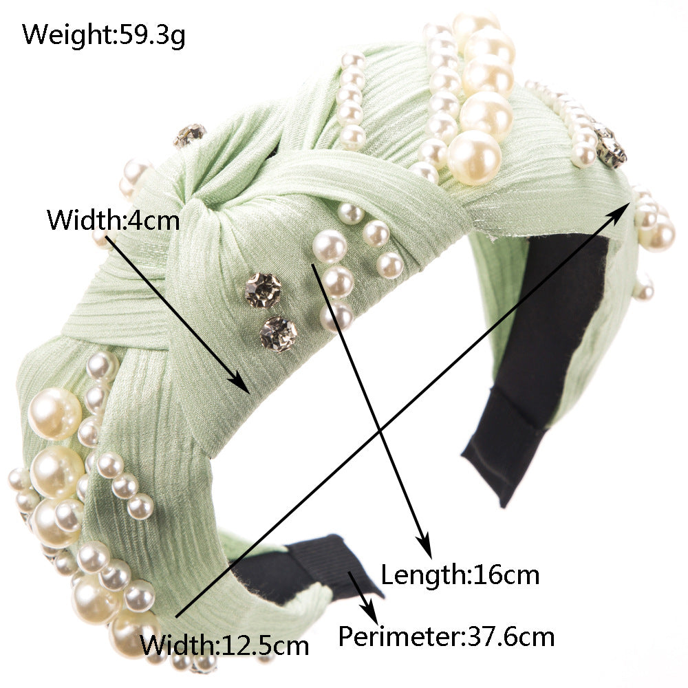 Korean version of the fashionable new solid color fabric wide-brimmed headband, simple nail diamond pearl versatile head hole, simple exterior accessories