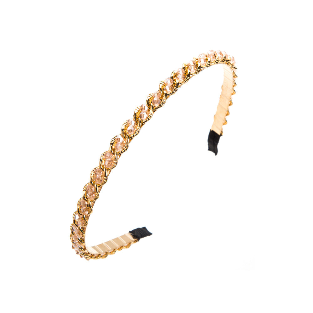New retro metal headband, Korean crystal chain wrapping headband, Internet celebrity versatile temperament, face wash hair hole headwear