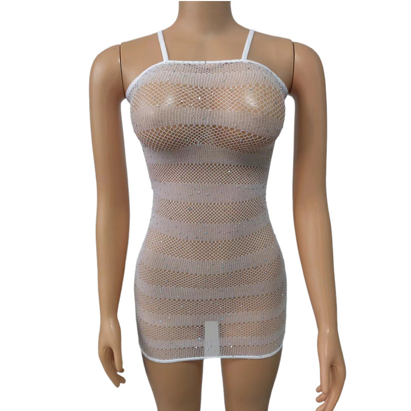 New foreign trade Europe and the United States temptation bandeau hot diamond skirt sexy fishnet free uniform temptation net T2006