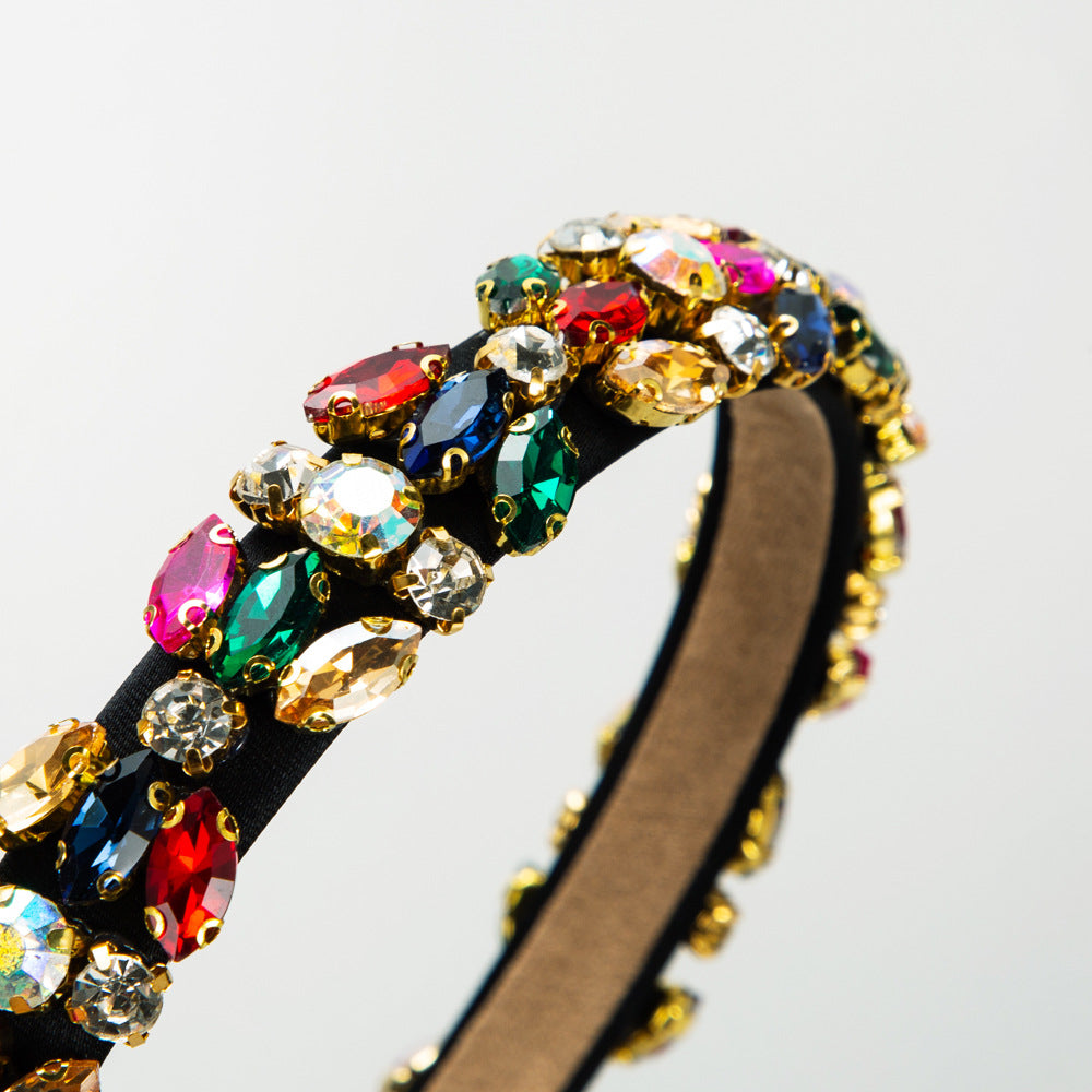 European and American baroque multi-color diamond-encrusted high-end hairbands, temperament, rhinestones, fine-edged hairpins, retro heavy industry, light luxury headbands