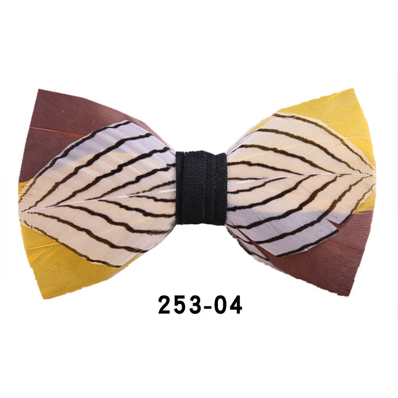 253 Black & White Striped Feather Bow Tie Men's Wedding Banquet Suit Accessories Shirt With Box Bow