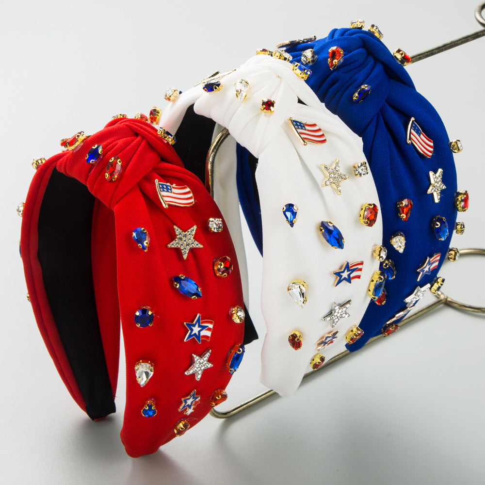 European and American new creative independence day headbands knotted wide-brimmed diamond-studded dripping oil American flag hair accessories cross-border supply