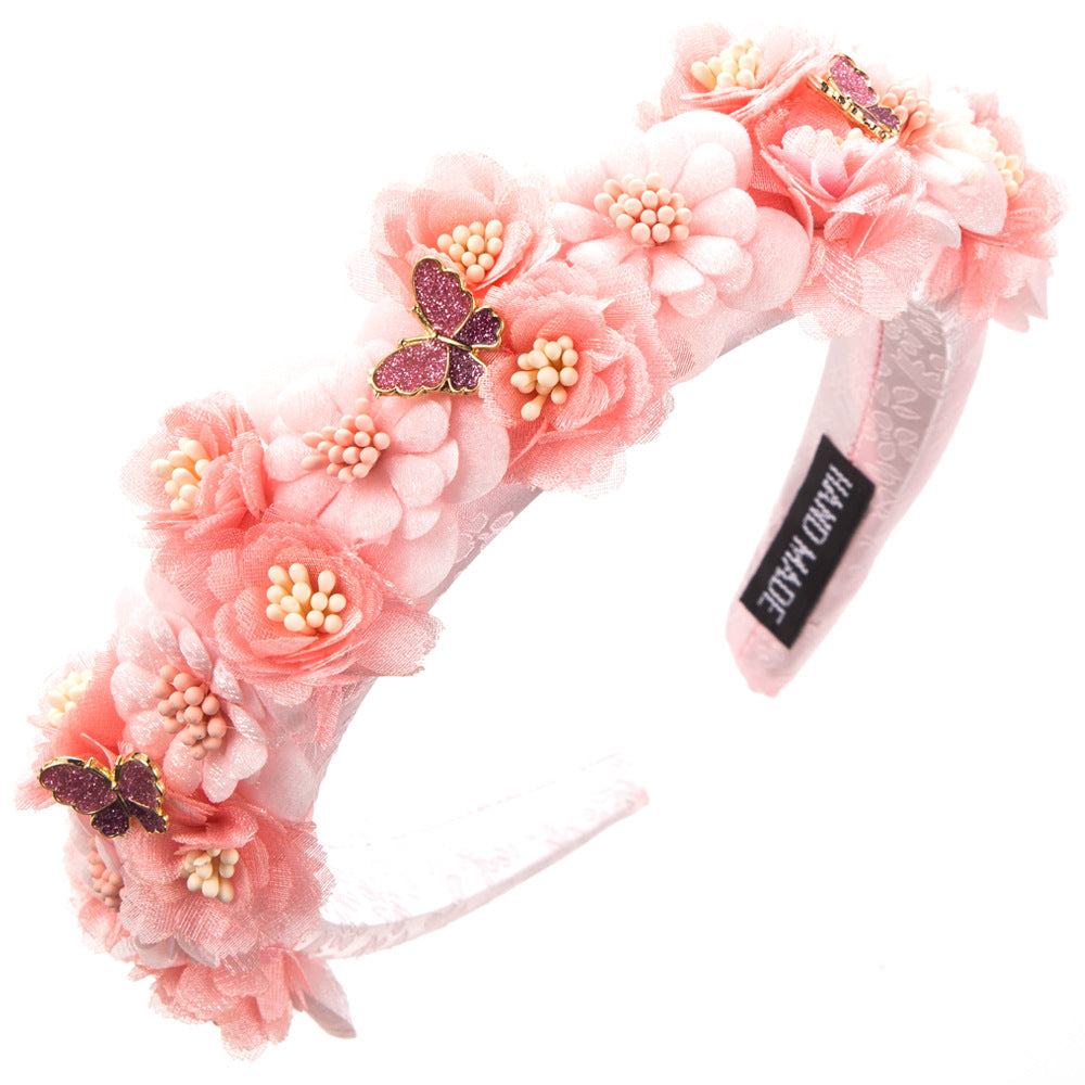 Korean printed fabric pastoral style headband, sweet flowers, butterflies, high-quality outward hair cards, elegant temperament, hair accessories