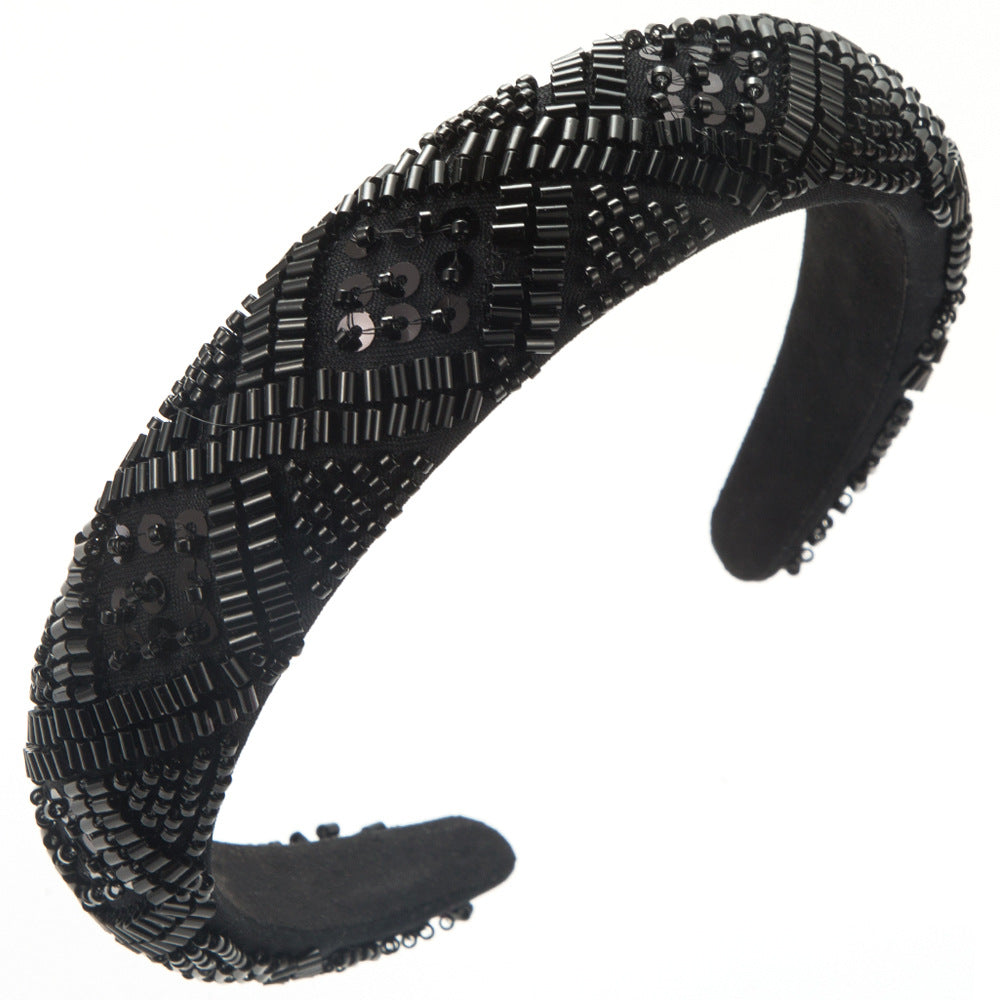 European and American new heavy industry handmade beaded headbands, fashion checks, sequins, rice beads, headbands, versatile, high-end hair accessories for women