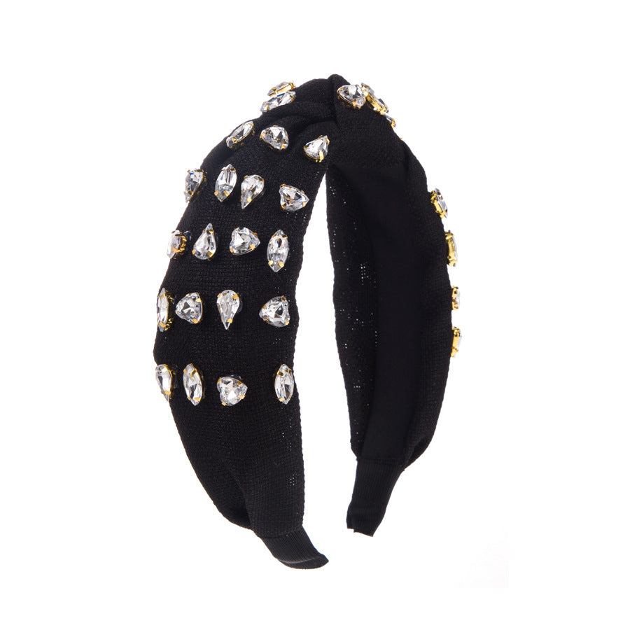 Cross border baroque light luxury wide brim headband rhinestone geometric fabric elegant ladies knotted headband headpiece wholesale