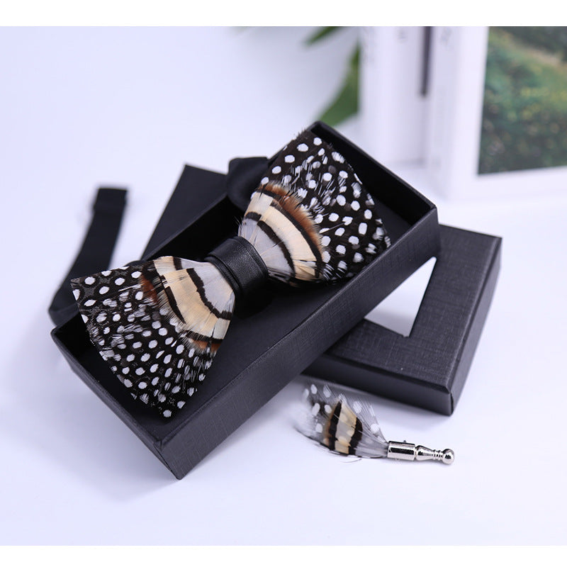 258 black and white dot khaki feather wedding groom groomsman butterfly wedding shirt male bow tie flower collar