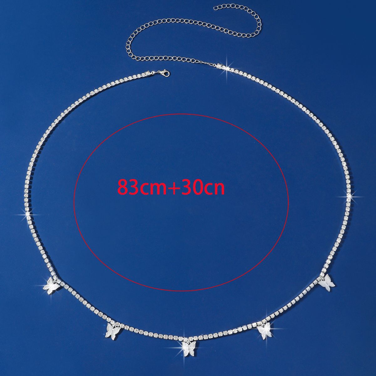 New cross-border jewelry fashion butterfly pendant rhinestone silver-plated waist chain popular simple and versatile body chain