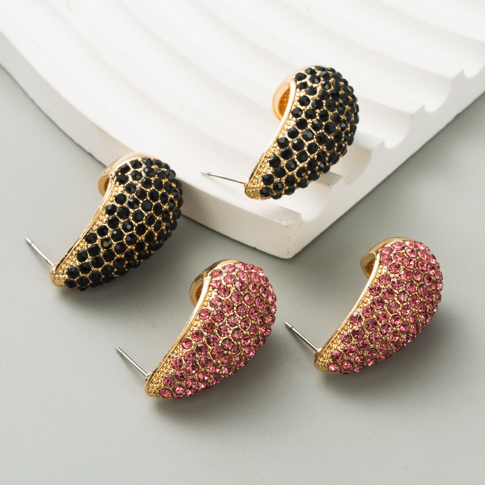 European and American trend new pear-shaped alloy full diamond silver needle earrings female retro temperament super flash full diamond earrings wholesale