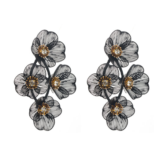 Cross-border new fashion summer floral earrings with multi-layered temperament, exaggerated cut-out flower and diamond earrings