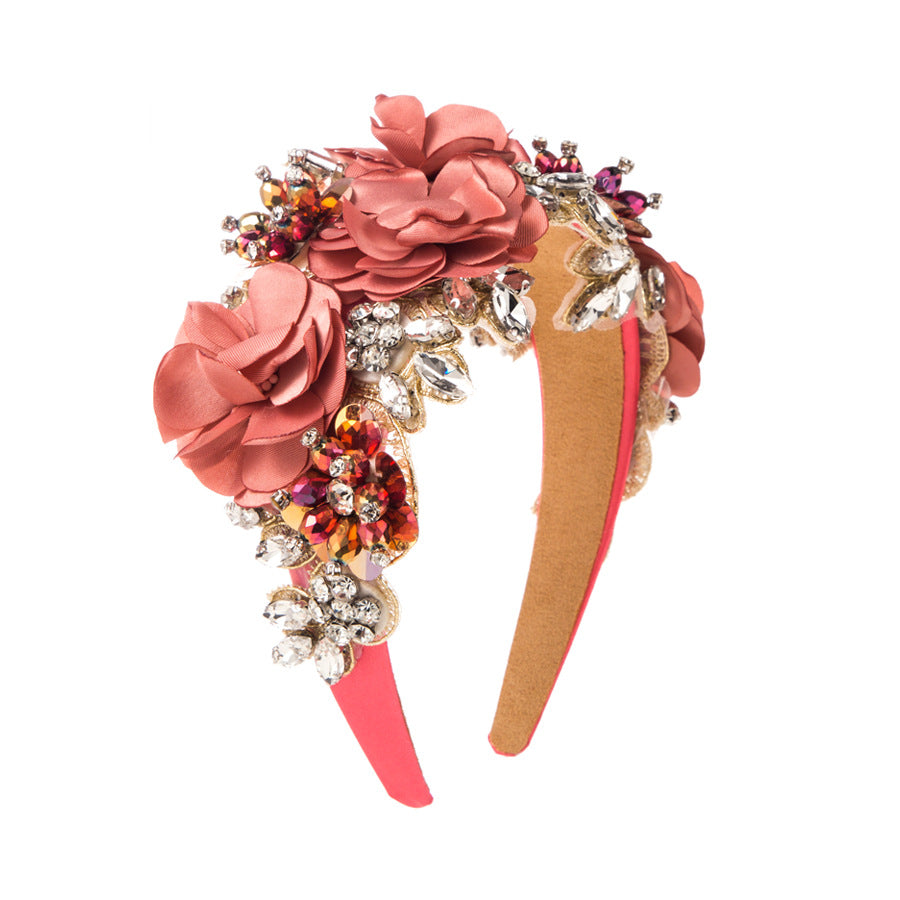 European and American cross-border new oversized exaggerated baroque heavy industry silk flower headband women's ball wide-brimmed elegant headband