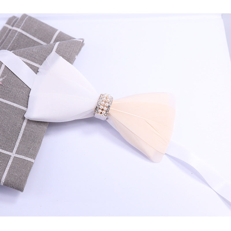 266 khaki feather male bow tie men and women wedding bow bow men's bow tie yellow white collar flower tie