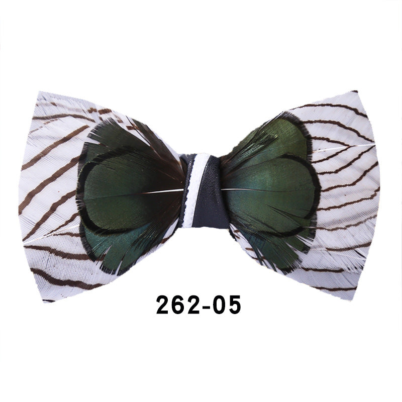 fresh green black and white striped feathers male host best man group butterfly wedding bow tie spot