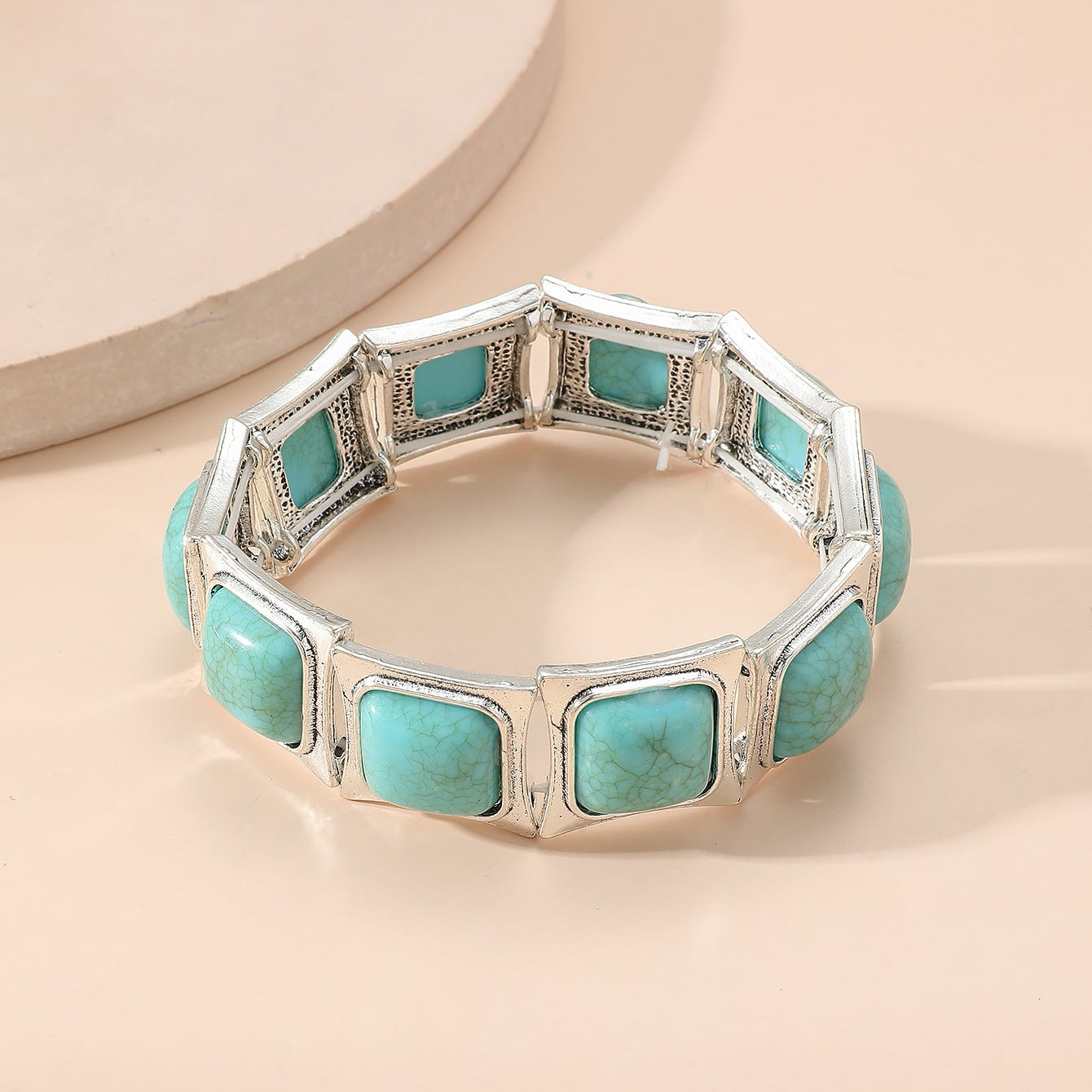 New Bohemian Turquoise Elastic Bracelet Personality Vintage Pattern European and American Jewelry Bracelet