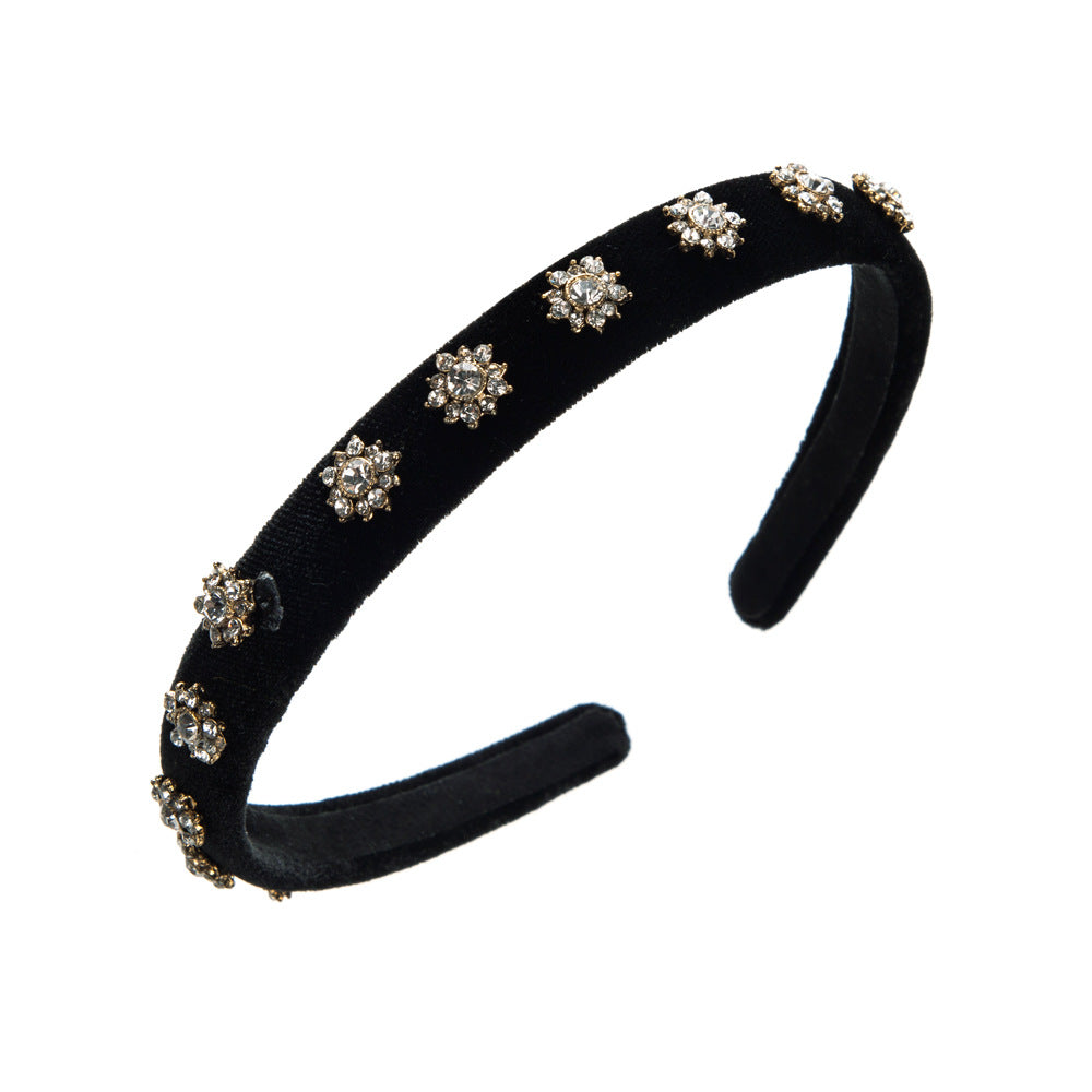 European and American fashion temperament, new velvet inlaid rhinestones, pearl headbands, female Internet celebrities, sweet personality, simple headbands, wholesale