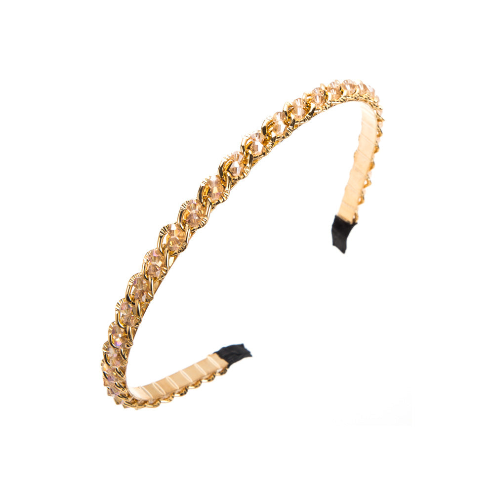 New retro metal headband, Korean crystal chain wrapping headband, Internet celebrity versatile temperament, face wash hair hole headwear