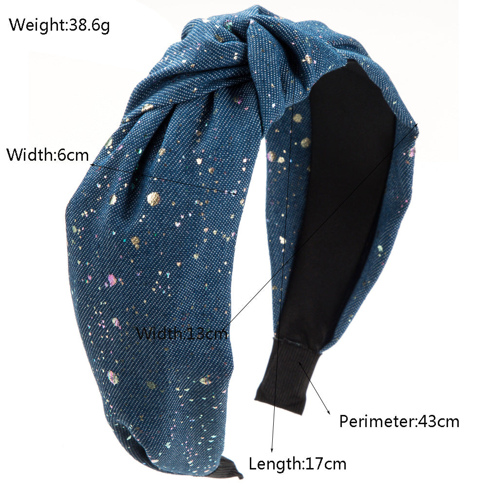 And Ming headbands, fashionable, new denim headbands, creative polka dots, wide knots, high cranial crowns, and outward ornaments