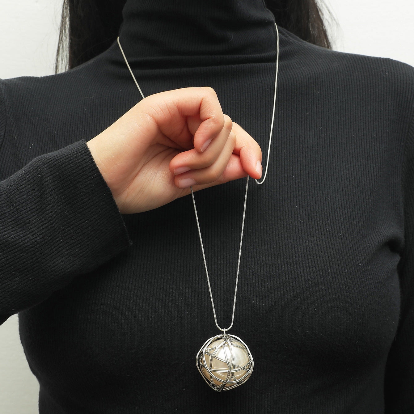 New Japanese and Korean Jewelry Wire Wrapped Pearl Bird's Nest Pendant Necklace Fashion Autumn and Winter Versatile Long Sweater Chain