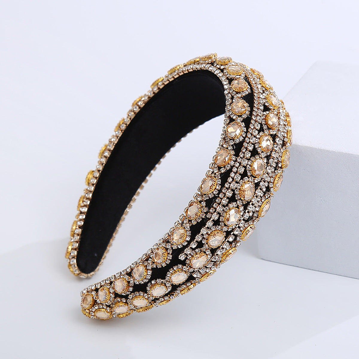 Heming headband, European and American new baroque luxury full drill hoop women's wide-edged heavy craft sponge high skull top hair accessories