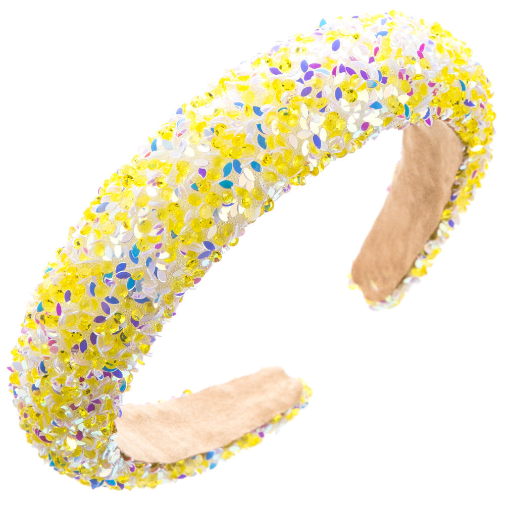 Internet celebrities with the same sponge headband, Korean high-end color sequins, high skull crown temperament, headband, versatile face wash hair accessories