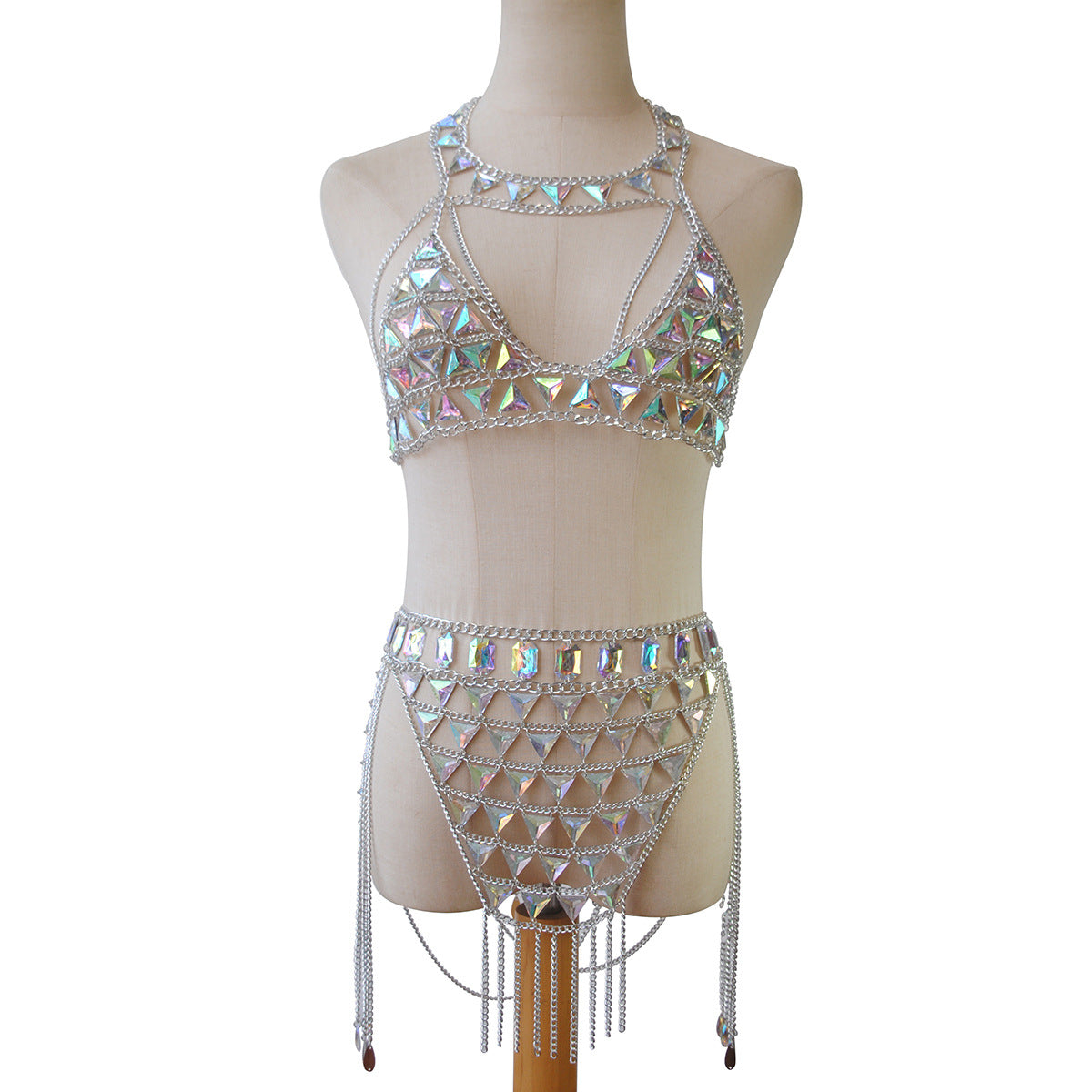 New European and American cross-border summer fashion sexy acrylic alloy tassel tide cool chest ornament set body chain
