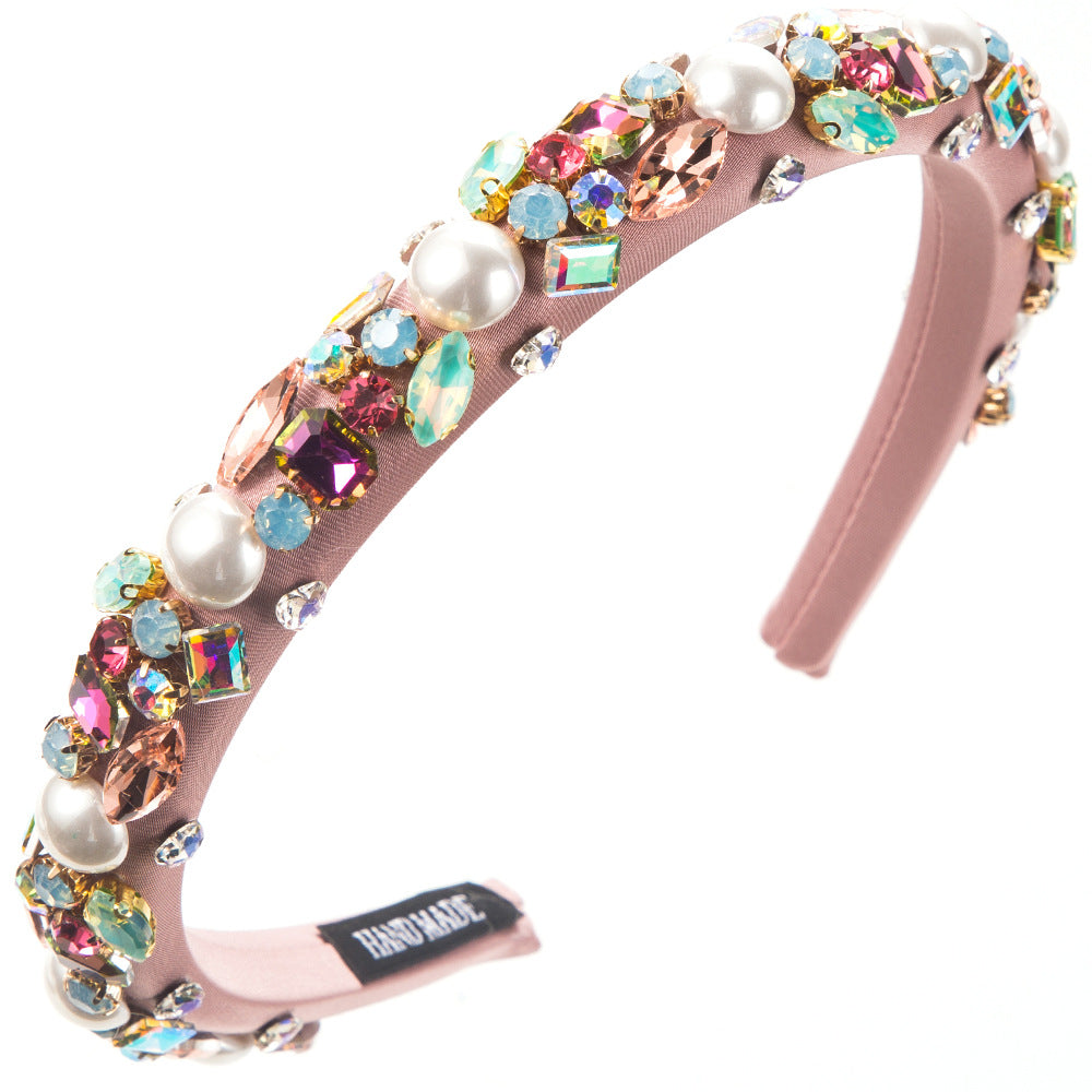 Korean version of the trendy new sponge thin-edged headband, personalized color diamonds, pearls, high-quality, light luxury, temperament, head hole hair accessories