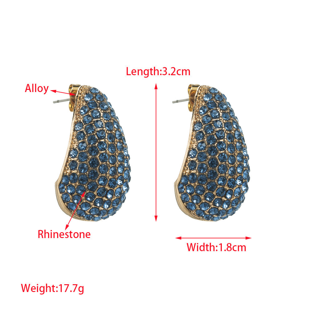 European and American trend new pear-shaped alloy full diamond silver needle earrings female retro temperament super flash full diamond earrings wholesale
