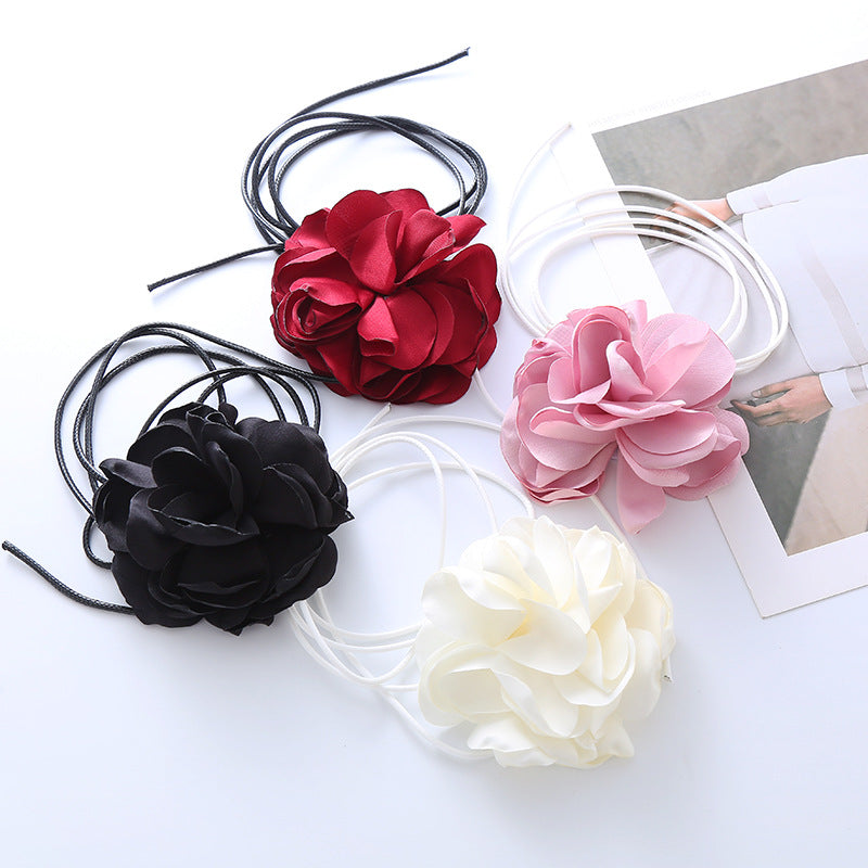 Black three-dimensional flower tie rose necklace neck flower neckband tie neck accessories collar cross-border new accessories