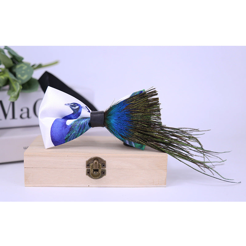 blue peacock feather wedding groom male bow tie wedding children tie flower tie suit bow