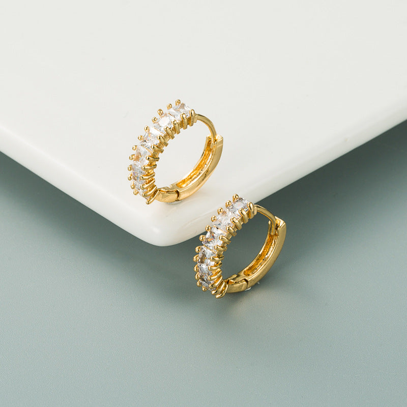Korean version fashion small gold hoop earrings brass inlaid with zircon temperament cute little fairy stud earrings ins earrings
