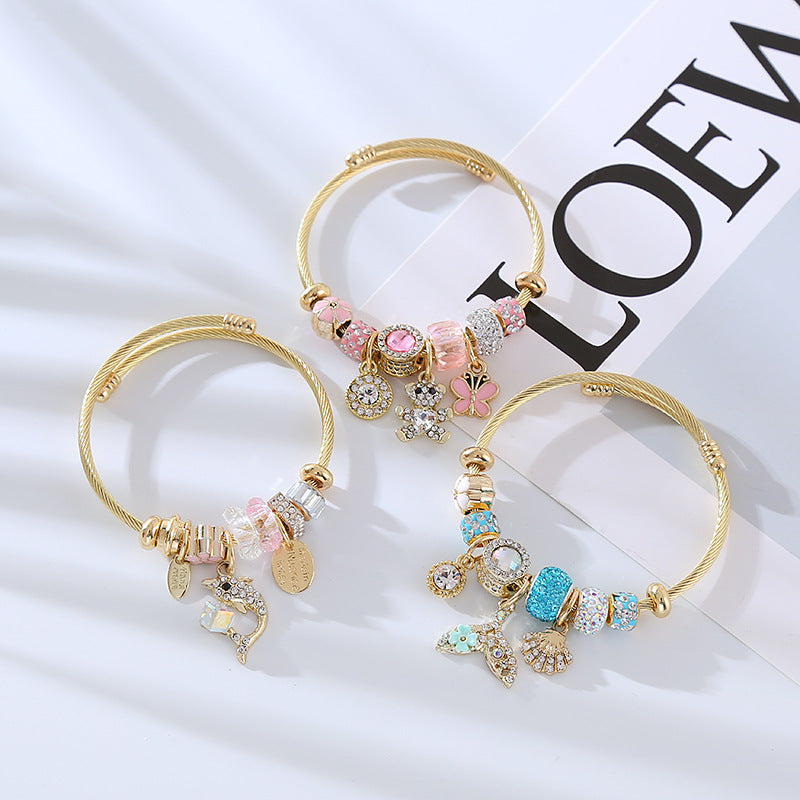 New stainless steel alloy gold bracelet women's high-end temperament simple bracelet personality versatile pendant bracelet batch