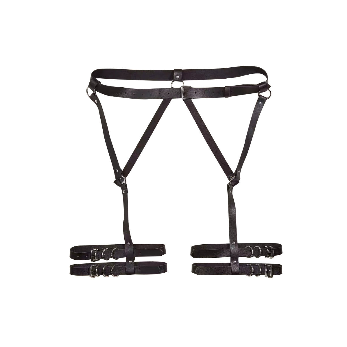 The new European and American cross-border hot selling personality exaggerated black leather multi-layer body chain women's leather waist chain