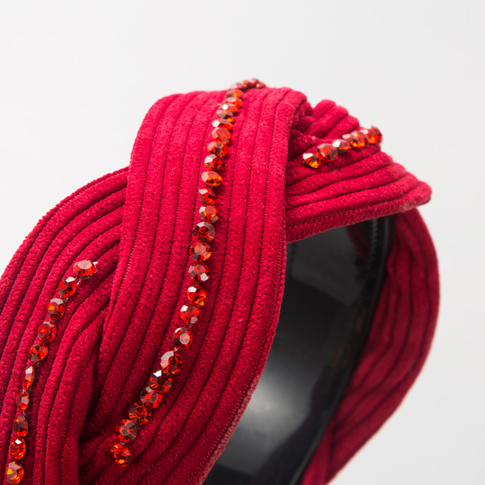 South Korea's Dongdaemun light luxury retro style wide-brimmed headband rhinestone cross high-quality hairpin versatile anti-slip headband women