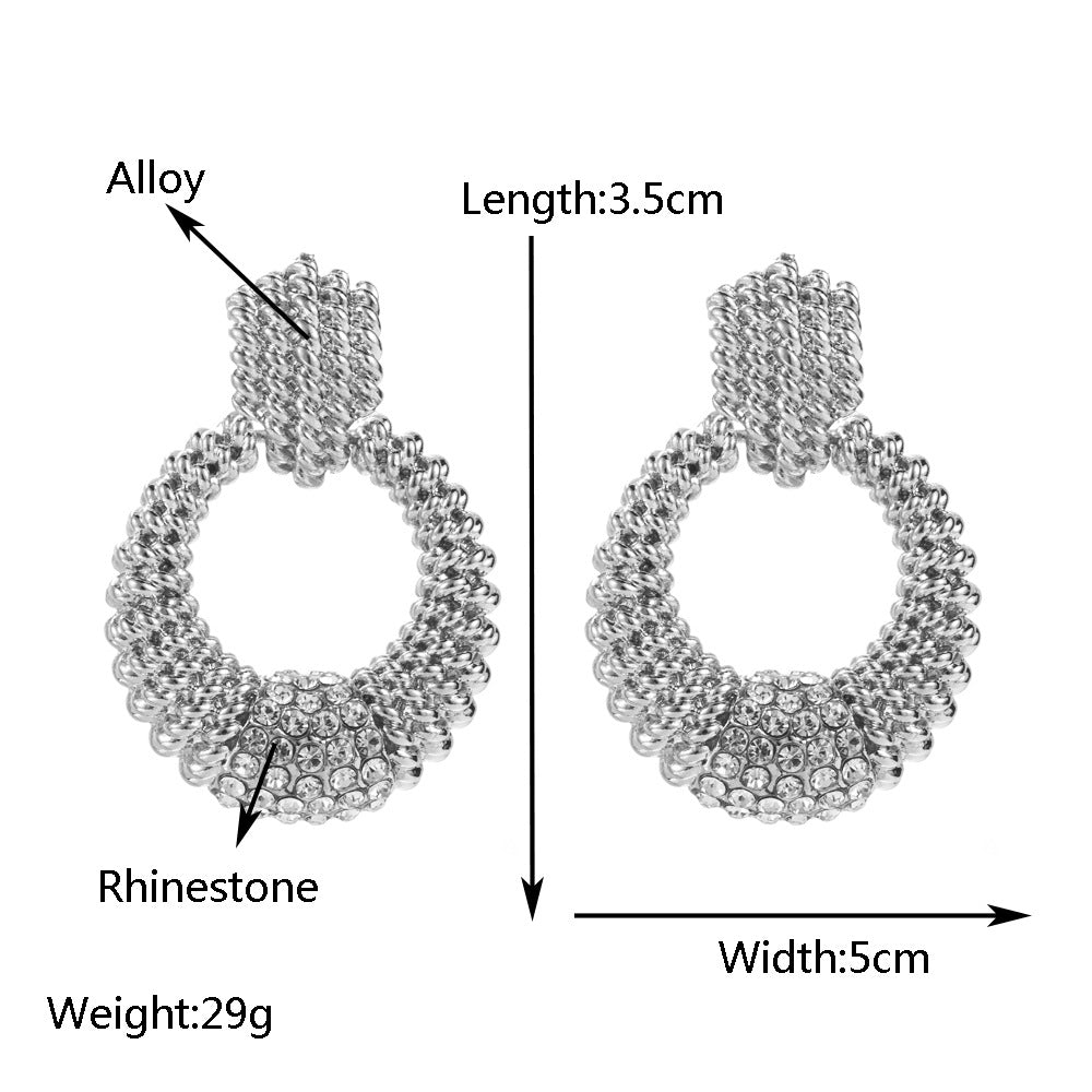 European and American new round alloy diamond drop earrings niche exaggerated geometric shape high quality S925 silver needle banquet earrings