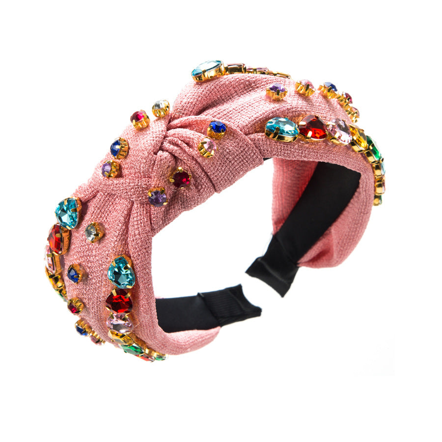 Cross-border European and American fashion temperament, fabric headband, full of diamonds, simple and creative knotted headbands, personality gorgeous colored diamond hair accessories