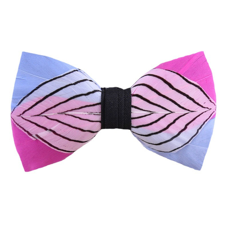 253 Black & White Striped Feather Bow Tie Men's Wedding Banquet Suit Accessories Shirt With Box Bow