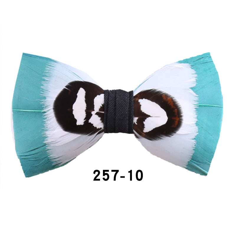 green blue feather presiding over the party men's bow tie wedding bow tie men's shirt bow tie flower tie