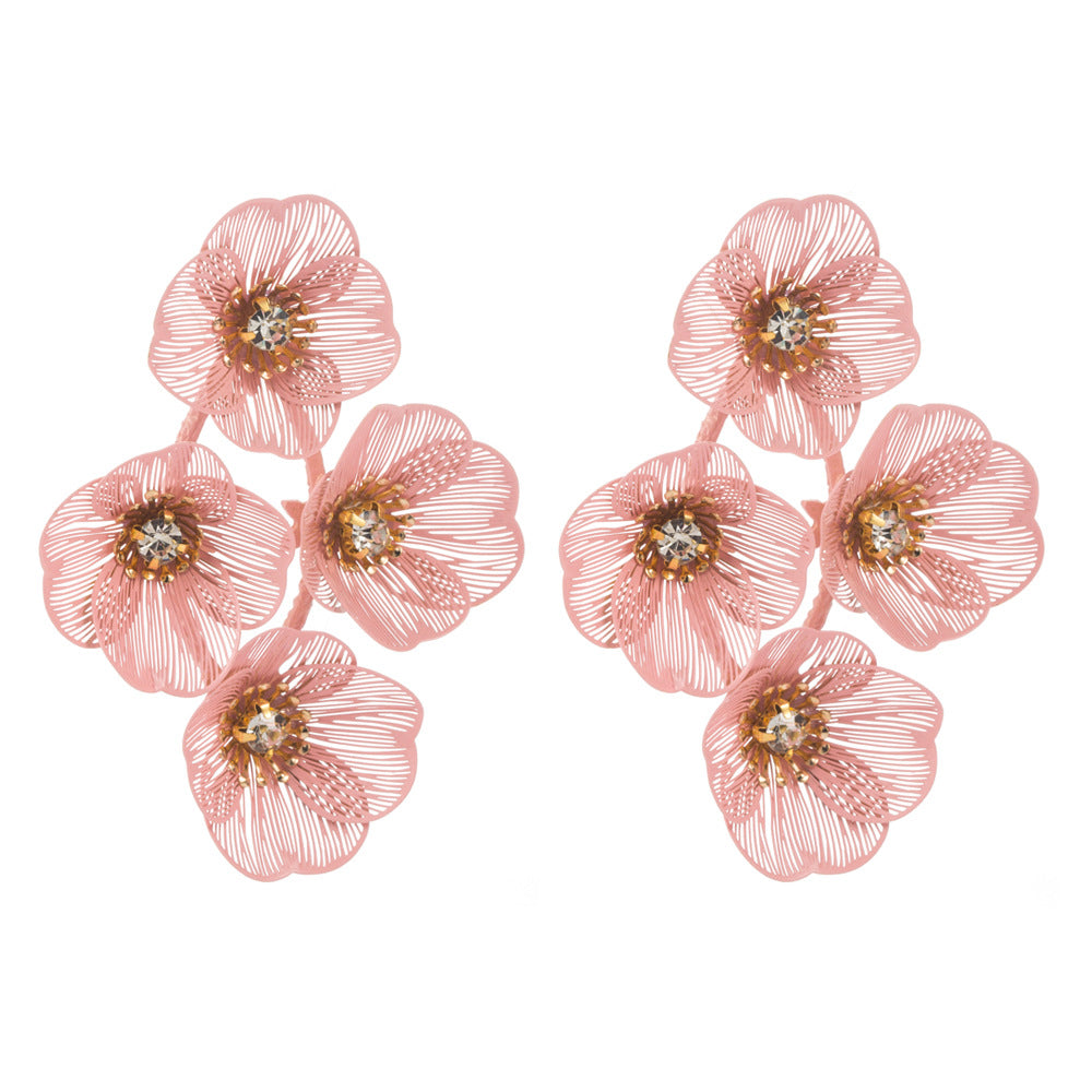 Cross-border new fashion summer floral earrings with multi-layered temperament, exaggerated cut-out flower and diamond earrings