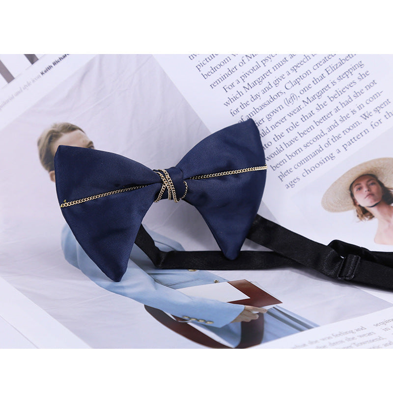 Blue Classic Everyday Shirt Versatile Bow Korean Collar Flower Ink Blue Chain Business Suit Bow Tie