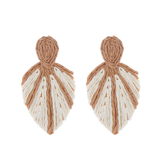 European and American new retro bohemian style earrings women's personality versatile raffia leaf earrings