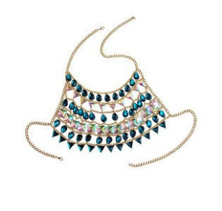 New European and American cross-border jewelry, nightclub, beach, versatile chest bracelet, necklace, fashionable sexy waist chain set, body chain