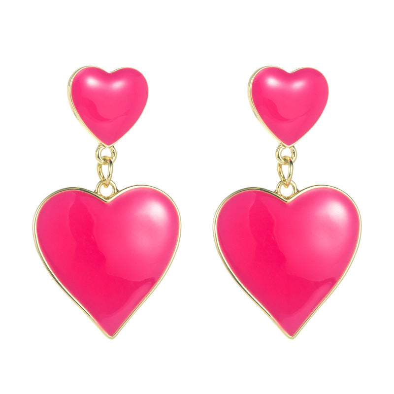 Europe and the United States Za with the same simple and cute love heart shaped earrings women's alloy electroplating drip oil earrings personalized earrings wholesale