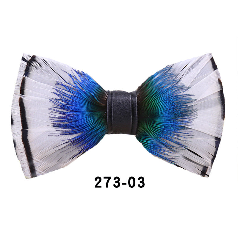 273 peacock blue feather man presided over the party, groom, groomsmen, butterflies, wedding bow tie spot