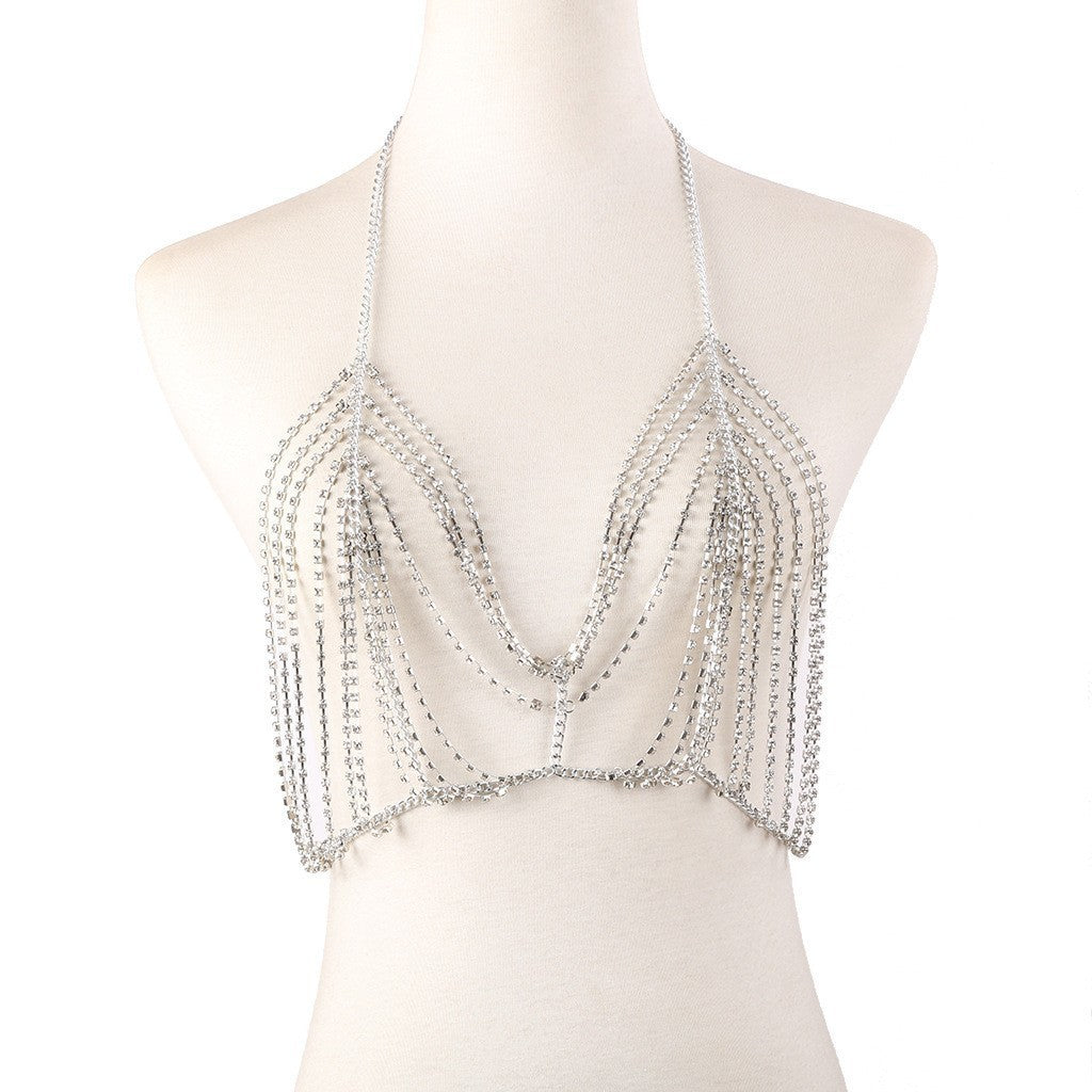 New European and American cross-border accessories fashion bra necklace handmade sexy hollow rhinestone metal body chain