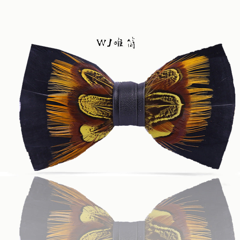 224 male bow tie, yellow feathers, banquet nightclub, wedding groom, shirt, claypot, wedding banquet bow