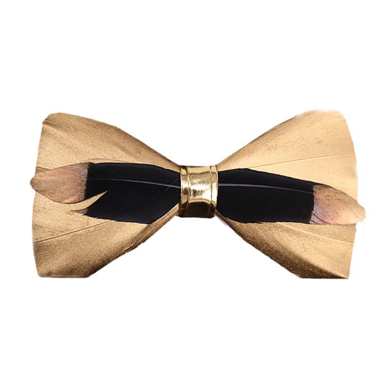 271 Golden Feather Male Wedding Dress Bow Tie Business Dinner Host Yellow Black Gold Bow Collar Flower