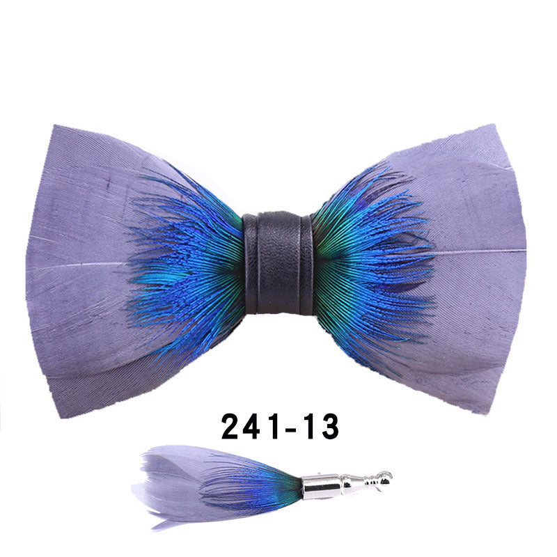 241 Peacock Blue Feather Man Hosts the Party Groom Groomsman Group Butterfly Wedding Bow Tie Spot