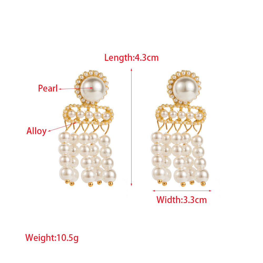 European and American new ins style fashion tassel pearl silver pin earrings women's simple trend niche earrings