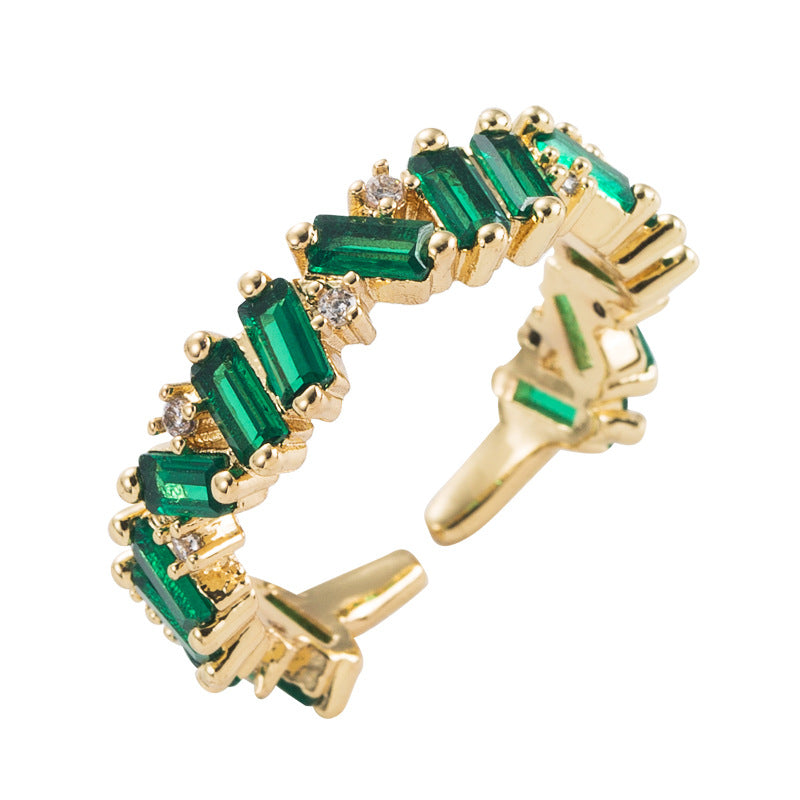 European and American fashion trends: copper plated real gold, micro-inlaid zircon rings, Internet celebrities, popular hip-hop rainbow index finger ring accessories